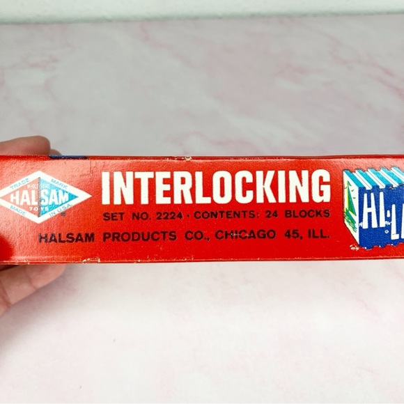 Vintage Halsam wooden block set 24 in original box interlocking hi-lo blocks - Picture 6 of 11
